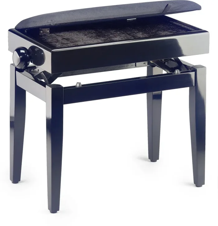Stagg PB55 High-Gloss Adjustable Flip-Top Piano Bench with Storage Black Velvet