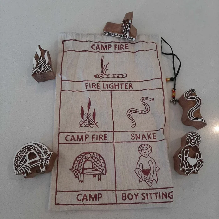 Stamps Traditional Block Print Stamps – Indigenous Camp Fire set of 5
