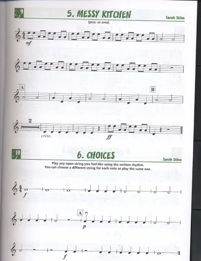 Stiles, Sarah: Mini Quartets for 4 Violins and CD-open strings, 1st and 2nd finger