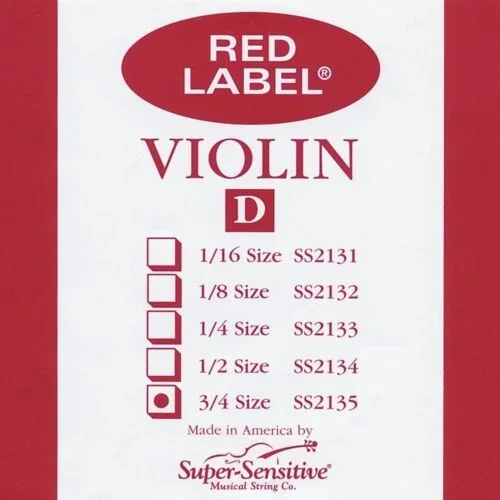 Super Sensitive Red Label Single Violin String – D 3/4