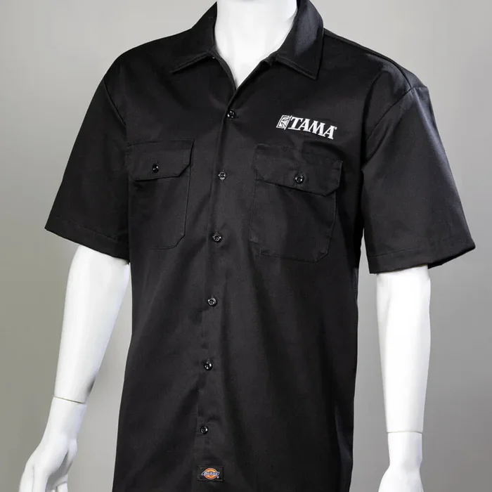 Tama Embroidered Logo Short-Sleeve Dickies Work Shirt Black – Small