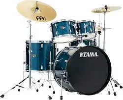 Tama Imperialstar IE50C 5-piece Complete Drum Set with Snare Drum and Meinl Cymbals – Hairline Blue