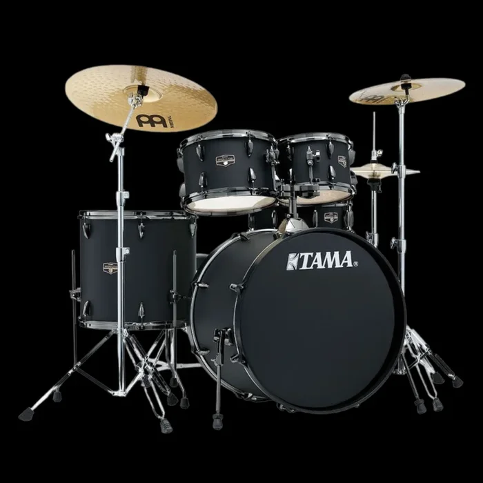 Tama Imperialstar IE52C 5-piece Complete Drum Set with Snare Drum and Meinl Cymbals – Blacked Out Black