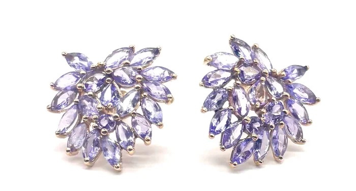 Tanzanite Cluster Stud Earrings- 10k Yellow Gold