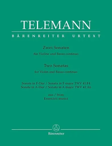 Telemann, G.P.: Two Sonatas for Violin & Basso Continuo (violin, piano, cello) Barenreiter