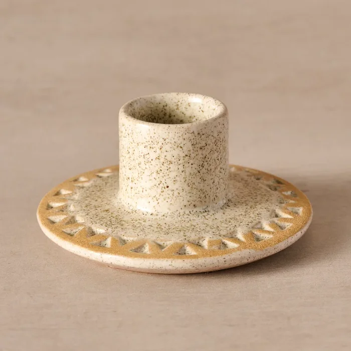 Tidal Etched Ceramic Candle Holder
