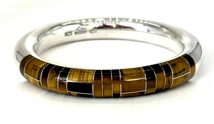 Tiger’s Eye Inlay Sterling Silver Bangle Bracelet