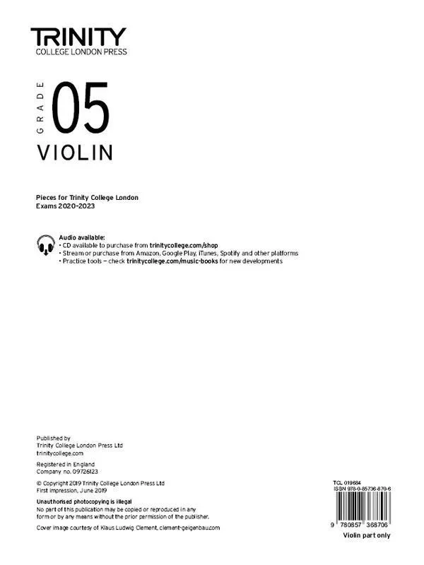 Trinity College London Violin 2020-23 Grade 5 Part Only