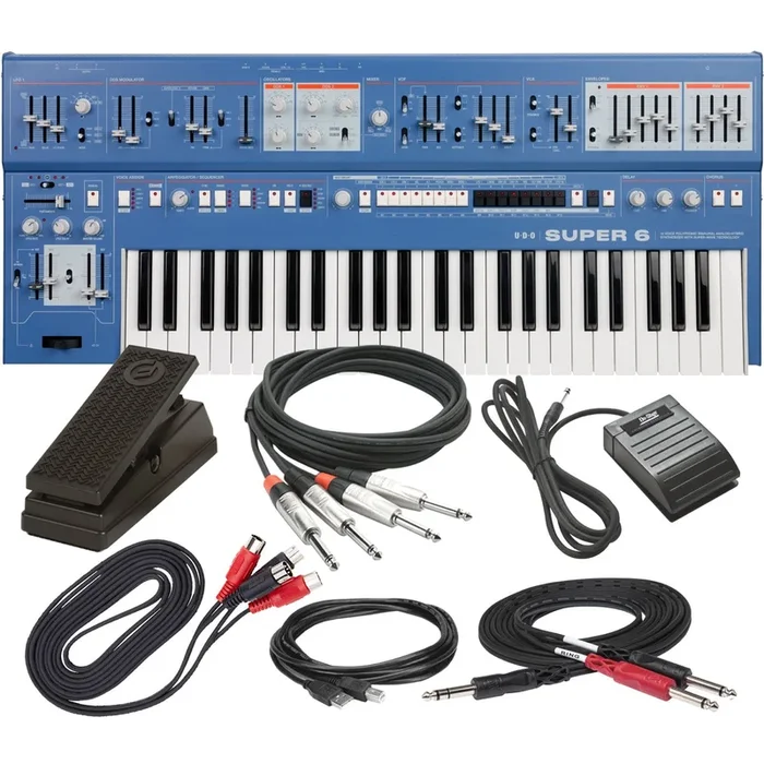 UDO Audio Super 6 12-Voice Polyphonic Keyboard Synthesizer – Blue CABLE KIT