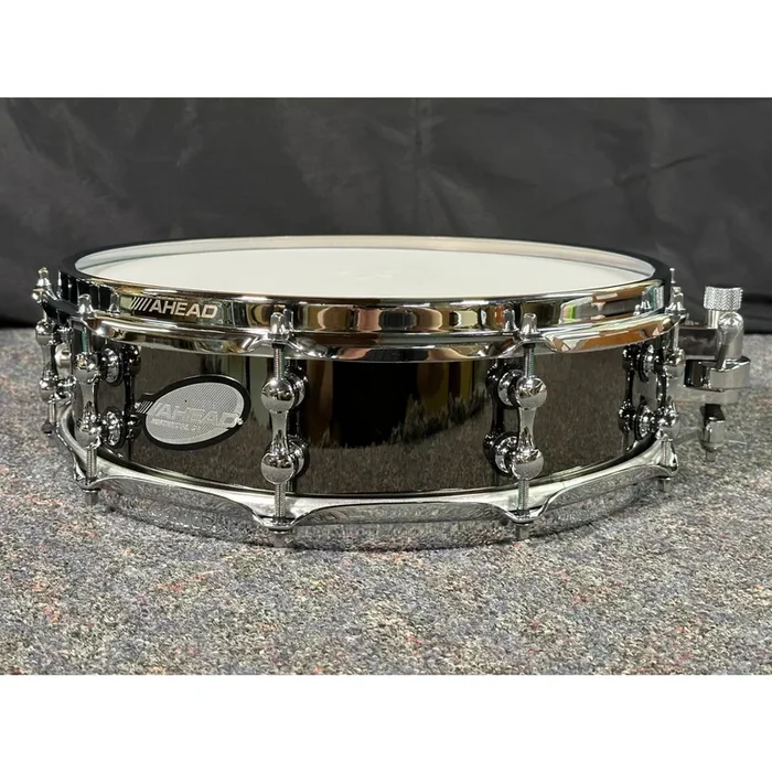 Used Ahead Black Chrome On Brass Snare Drum 14×4 w/Trick Throw-Off