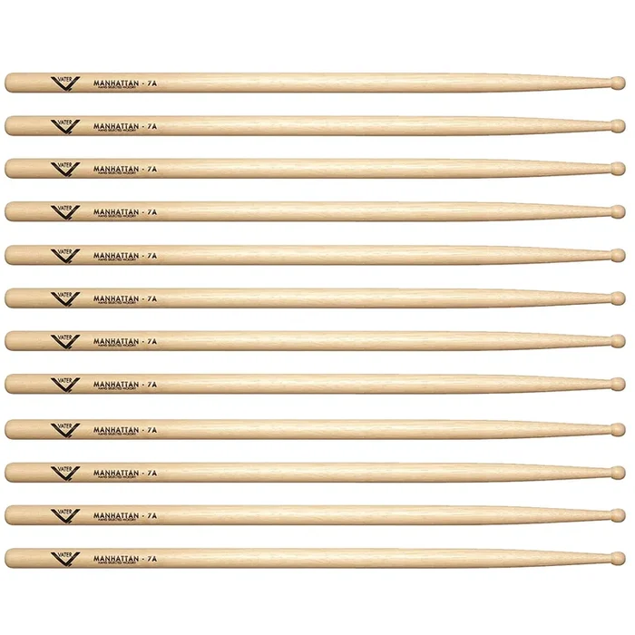 Vater Hickory Manhattan 7A Wood Tip Drum Sticks (6 Pair Bundle)