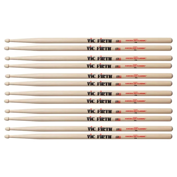 Vic Firth 7A Wood Tip Drum Sticks (6 Pair Bundle)