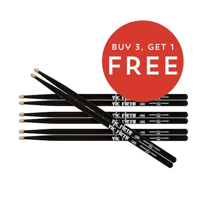 Vic Firth – Buy 3 Get 1 Free Pack – 5B Wood – Black