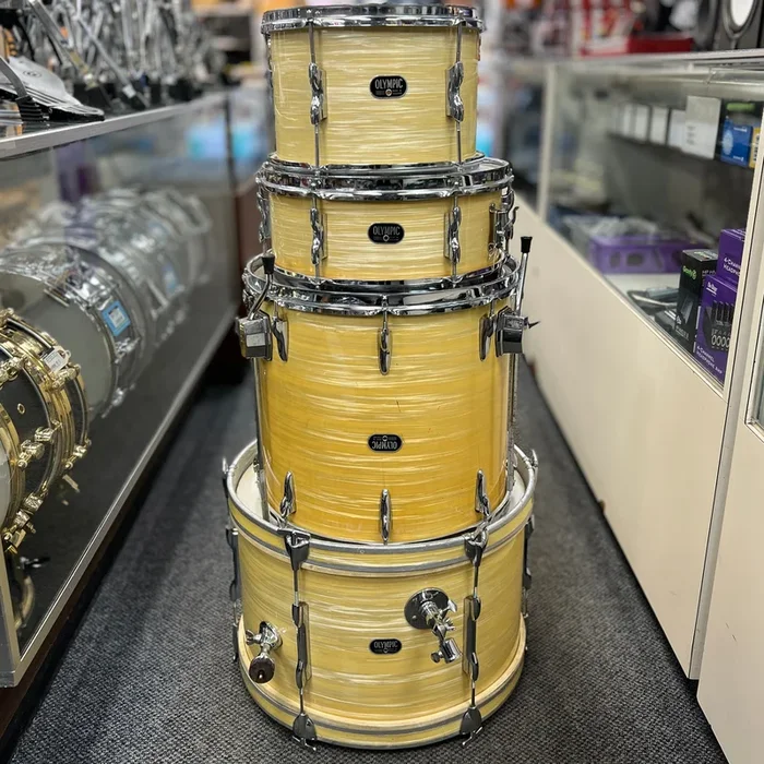 VINTAGE 1960’s Olympic MIE 4-Piece Drum Shell Pack, White Marine Pearl
