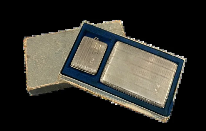 Vintage EAM Silver-Toned Case Set – Tobacco & Match Holder with Original Box