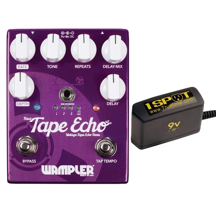 Wampler Faux Tape Echo Delay with Tap Tempo v2 Bundle w/ Truetone 1 Spot Space Saving 9v Adapter
