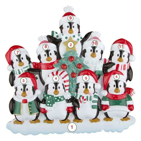 Winter Penguin Family of 9 – Personalized Christmas Ornament