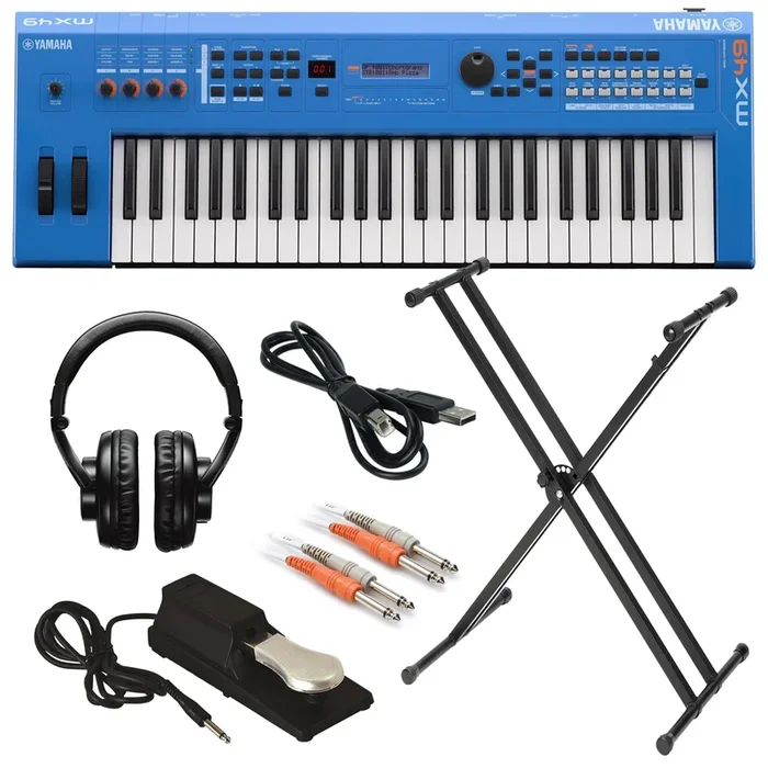 Yamaha MX49 Music Synthesizer – Blue KEY ESSENTIALS BUNDLE