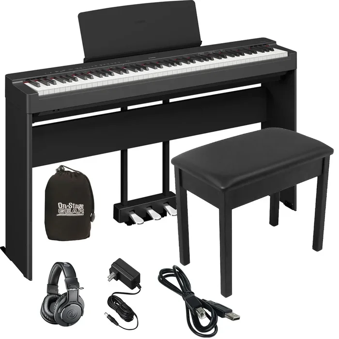 Yamaha P-225 Digital Piano – Black COMPLETE HOME BUNDLE