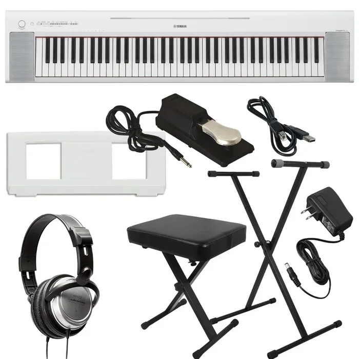 Yamaha Piaggero NP-35 76-Key Portable Keyboard – White KEY ESSENTIALS BUNDLE
